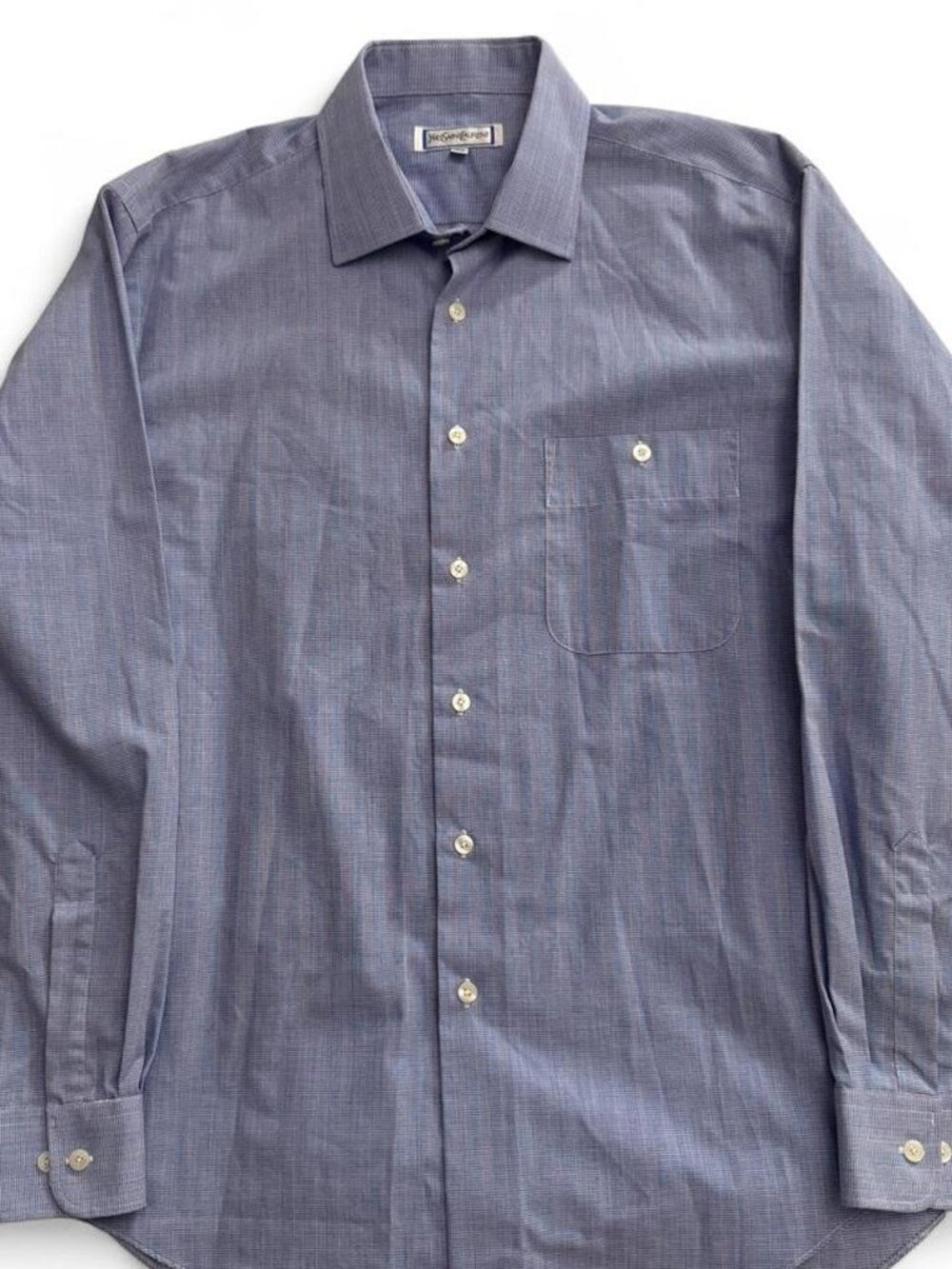Vintage Yves Saint Laurent YSL Mens Dress Shirt 16.5 34-35 Blue Check Plaid
